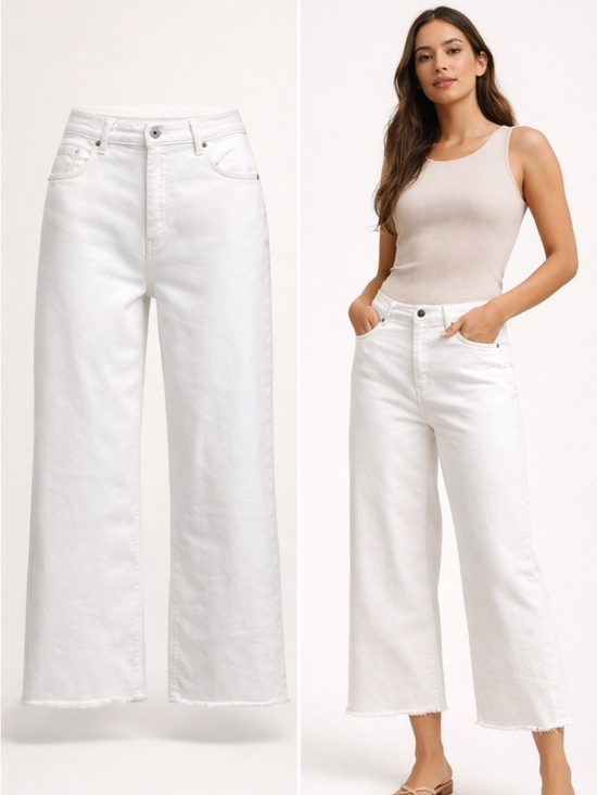 LOFT Denim - LOFT | Wide Leg Crop Jeans | White Denim Raw Hem | Size 12